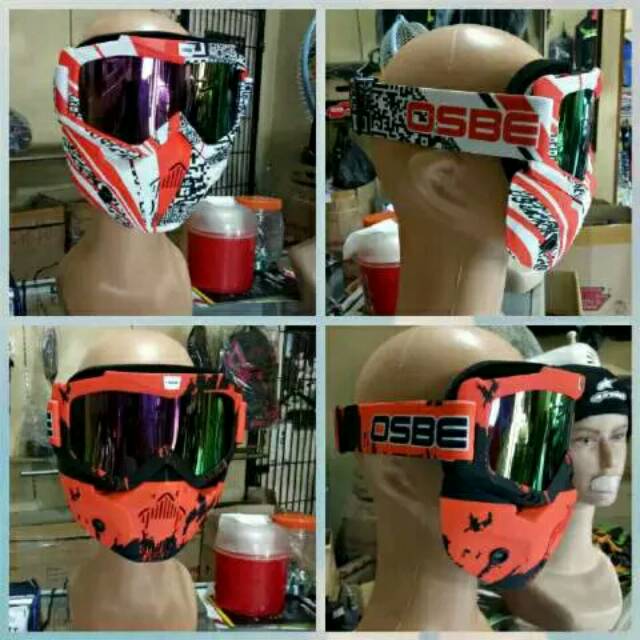 Kacamata trail plus masker google mask osbe adventure motif army loreng militer berwarna