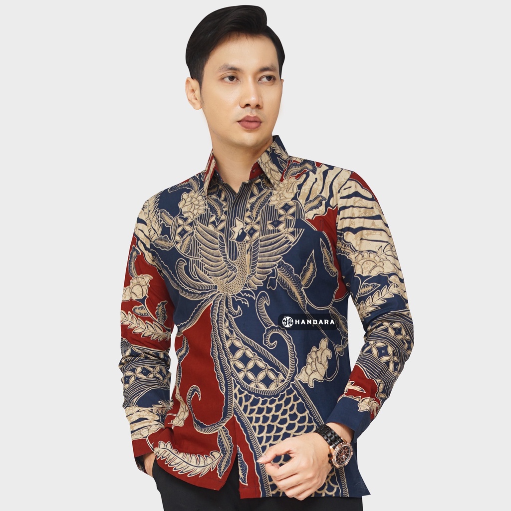 Baju Kemeja Batik Pria Lengan Panjang Slim Fit Premium Modern Full Furing Katun Halus Original Handara Motif Reswara HB-201