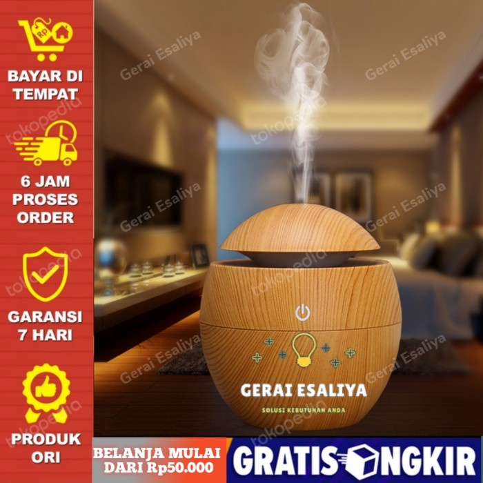 Air Humidifier Aromatherapy Oil Diffuser 130ml Wood Design - HUMI H41 - Coklat Muda