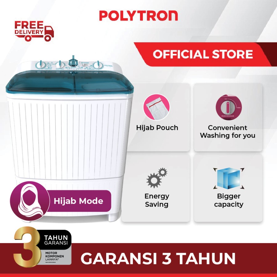 POLYTRON PWM 1082 Mesin Cuci 2 Tabung Primadona Samba Hijab 10 Kg