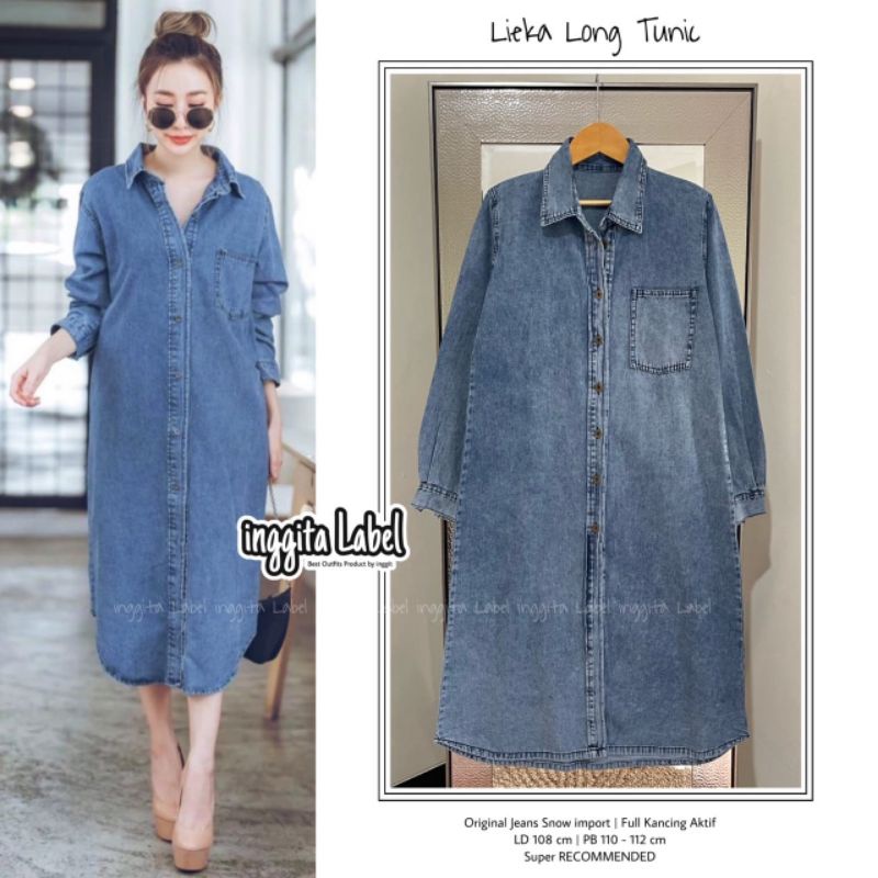 LIEKA LONG TUNIC JEANS - TUNIK ORIGINAL JEANS SNOW IMPORT - BUSUI FRIENDLY