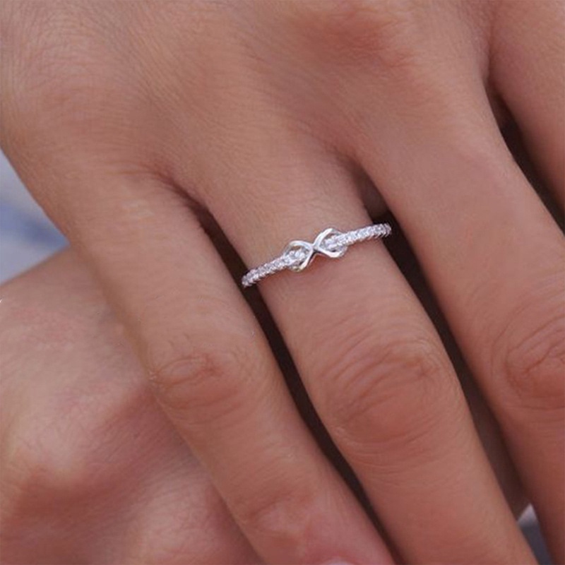 Cincin Infinity Bahan Sterling Silver 925 Hias Berlian Untuk Hadiah Pernikahan