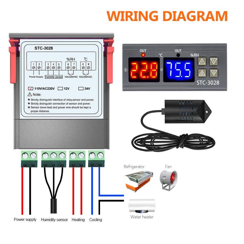 STC 3028 Termohygrostat 220V Termostat Hygrostat Pengatur Suhu Dan Kelembapan Digital