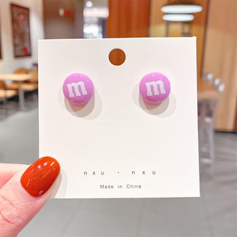 925 Silver Needle Mini Round Sweet M Bean Earrings Candy Color Earrings Female Round Face Looks Thin Ins Trend Soft Cute Fashion Accessories Jewelry Gifts