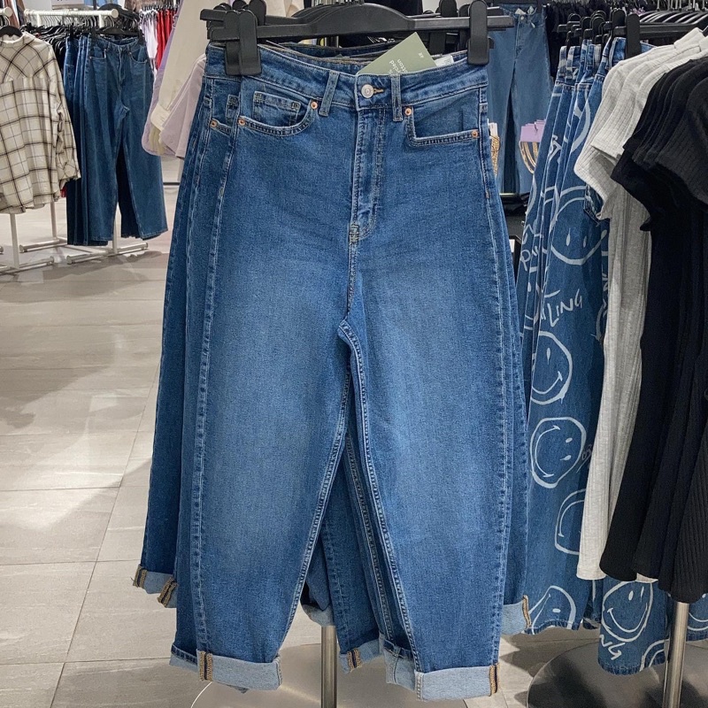 celana jeans loose mom high waist ankle length H&M