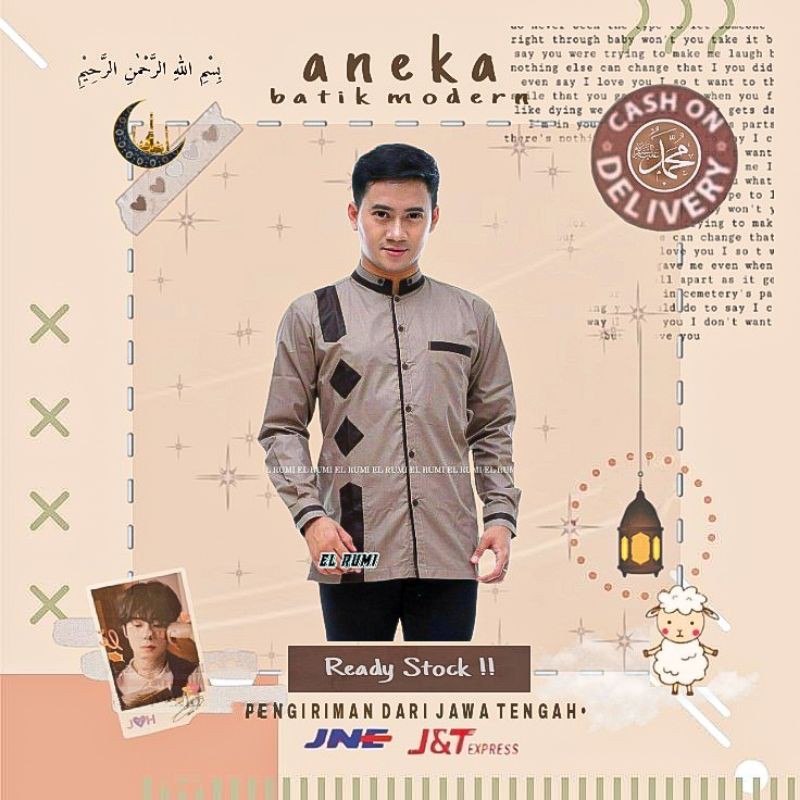 ATASAN KEMEJA BAJU KOK PRIA LENGAN PANJANG WARNA COKLAT SUSU MOTIF BERLIAN CASSUAL LEBARAN