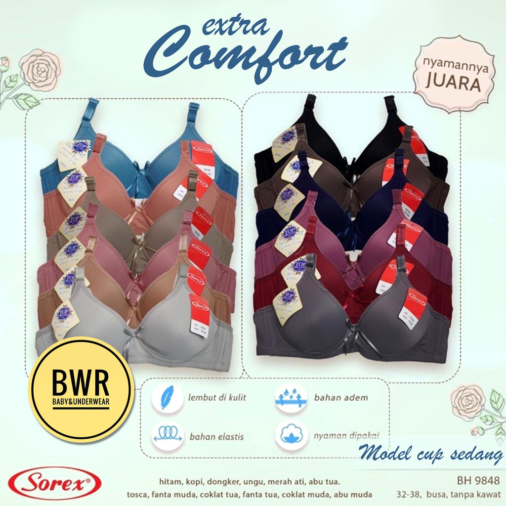 Pilih Warna Bra Sorex 11107  Bh / Bra Wanita Tanpa Kawat Busa Tipis T-Shirt Kancing 2 - Bwr