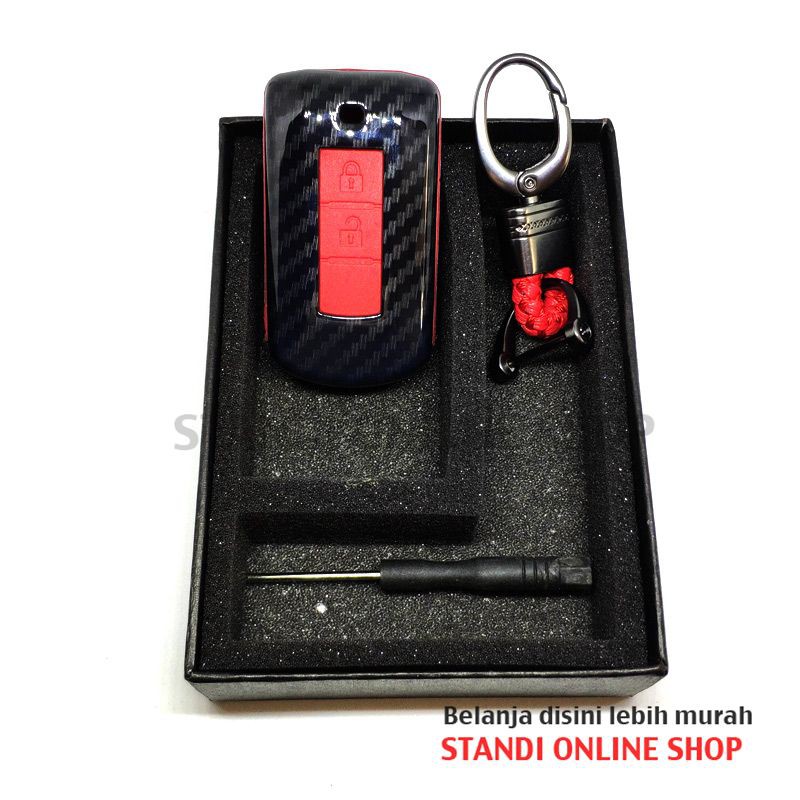 Cover Smartkey Sarung Kunci Mitsubishi All New Pajero Sport Outlander Carbon Merah