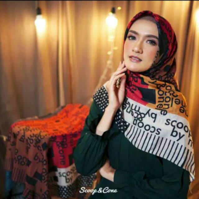 SCARF HIJAB MONEL SCOOPANDCONE TYPO BLACK MUSTARD PRINTED SCARF