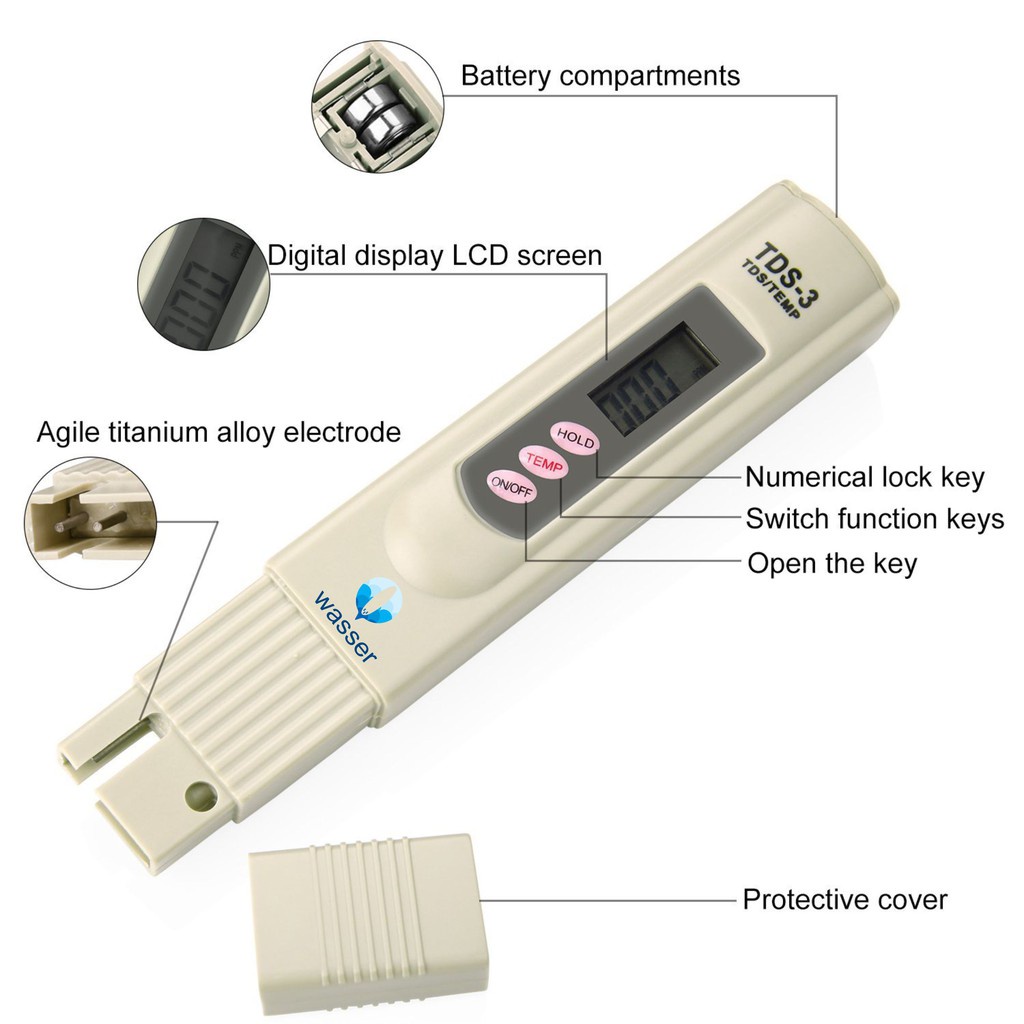 TDS Meter 3 Alat Ukur Hidroponik Air Akuarium ppm nutrisi Kolam TDS-3