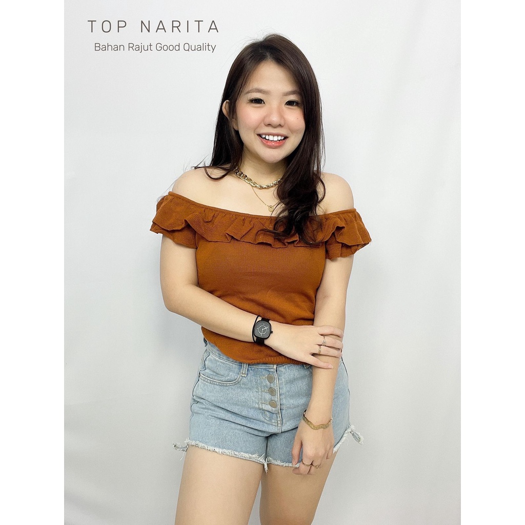 HOPYLOVY - Atasan Wanita Bahan Rajut Crop Top Tanpa Lengan Narita Top