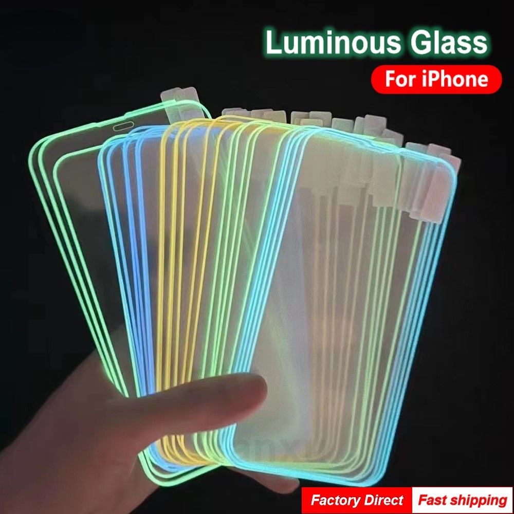 Pelindung Layar Tempered Glass 3D Neon Luminous Untuk iPhone 13 12 11 Pro Mini XS MAX XR 6 7 8 Plus