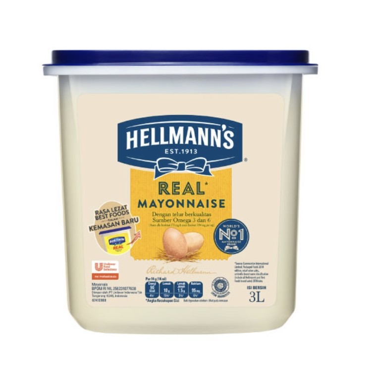 Hellmann's Real Mayonnaise 3L/3 l - Mayonais Hellmanns 3Lt - Mayones hellmanns 3 liter Best Food