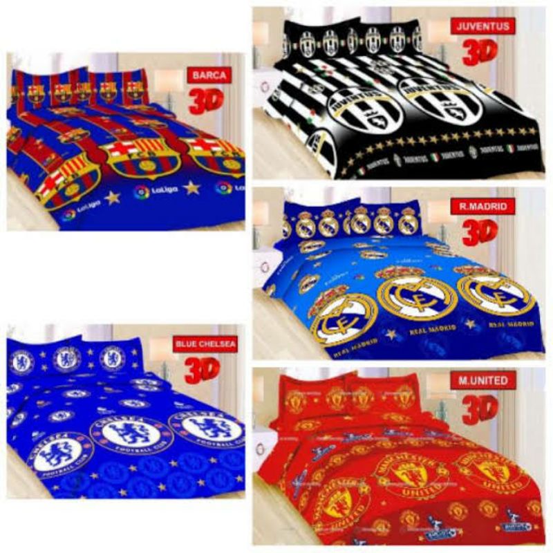 GEGEKU - Sprei No.1 180 No.2 160 QUEEN KING MOTIF BOLA BENDERA MU BARCELONA INGGRIS USA PARIS CHELSE