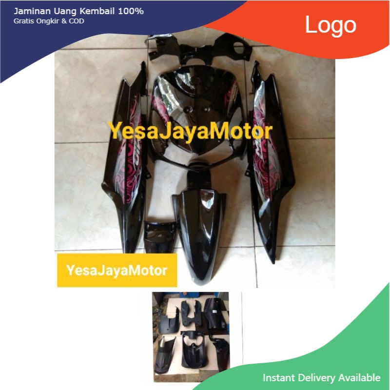 Full Set Body Halus Kasar Mio Smile Warna Hitam Plus Sticker / Full Body Mio Smile Hitam