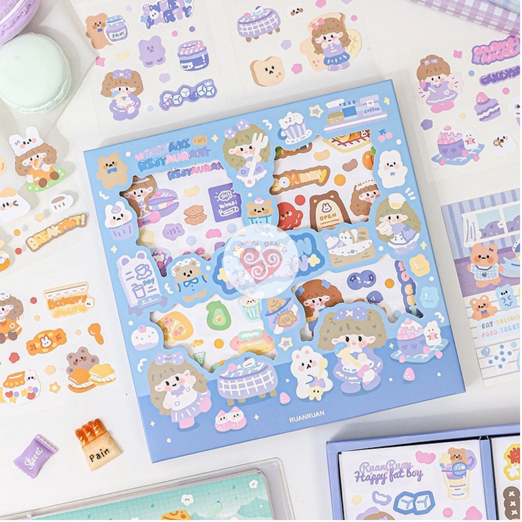 Stiker PVC Aesthetic 1 Lembar Cute Korean Model Baru | Stiker DIY Bahan PVC Untuk Deco Scrapbook Diary Tumbler Botol Viral Lucu Gemoy