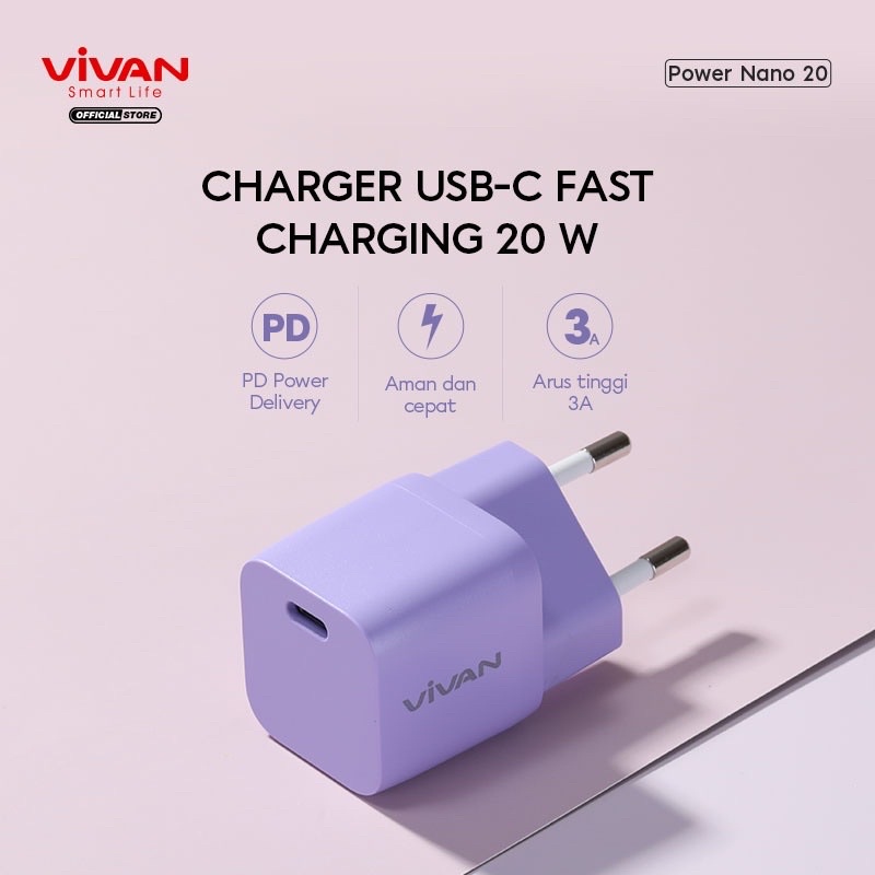 VIVAN Charger Nano Fast Charging 20W 3A Type-C (PD) Multi Protection Garansi 1 Tahun