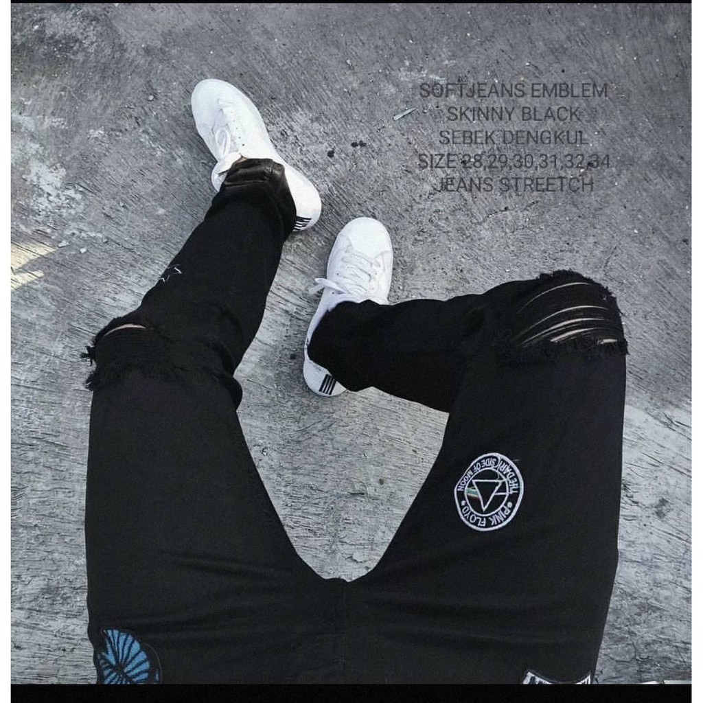 Celana Sobek-Celana Jeans Pria-Celana emblem-Celana Panjang Pria Sobek-Celana Soft Jeans Sobek Pria