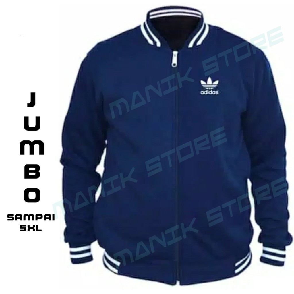 Jaket Jumbo Polos Zipper S, M, L, XL, XXL, 3XL, 4XL, 5XL Pria Wanita Hoodie Big Size Logo Adidas