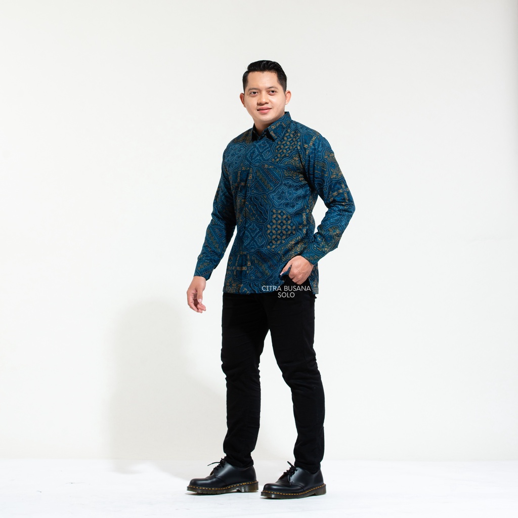 DEWANGGA BIRU Kemeja Batik Pria Full Furing Bahan Katun Primisima