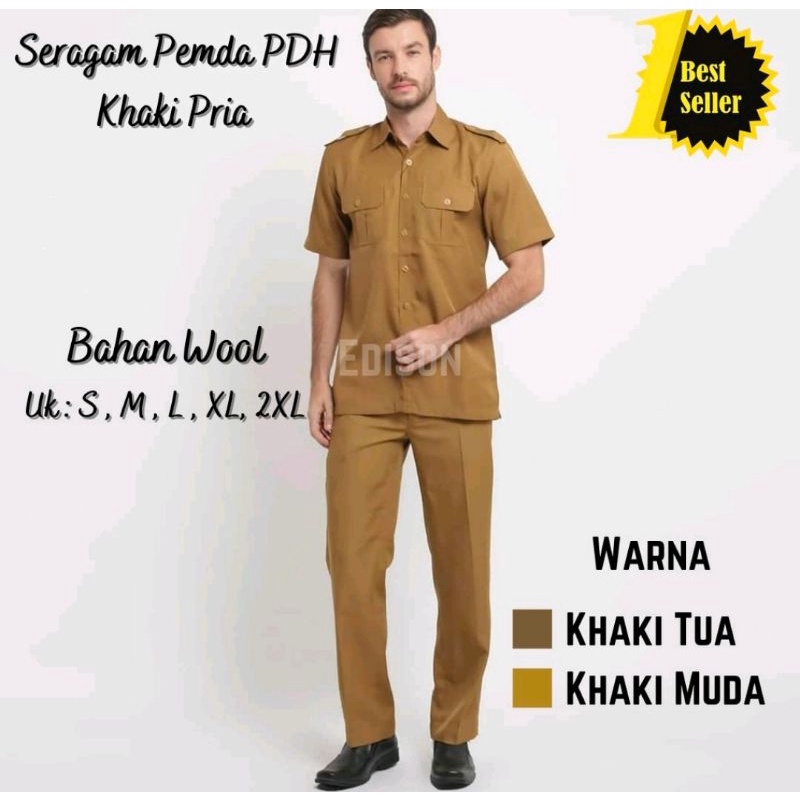 BAJU SERAGAM PNS ASN PRIA COKLAT KAKI BAHAN WOOL IMPORT DAN KATUN