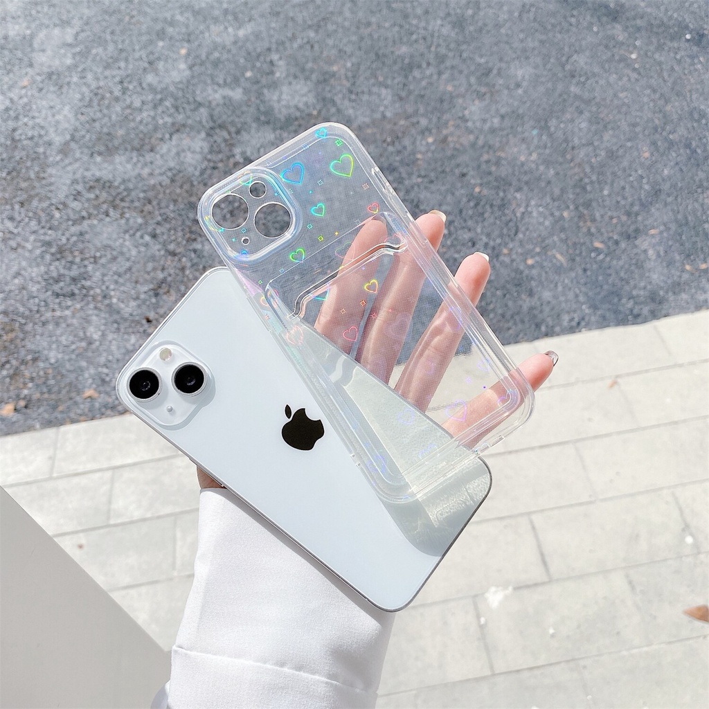 Soft case Transparan Motif Hati Laser Untuk iPhone 14 Pro max 13 Pro max 11 12 Xr 6 7 8 Plus X Xs max Se 2020