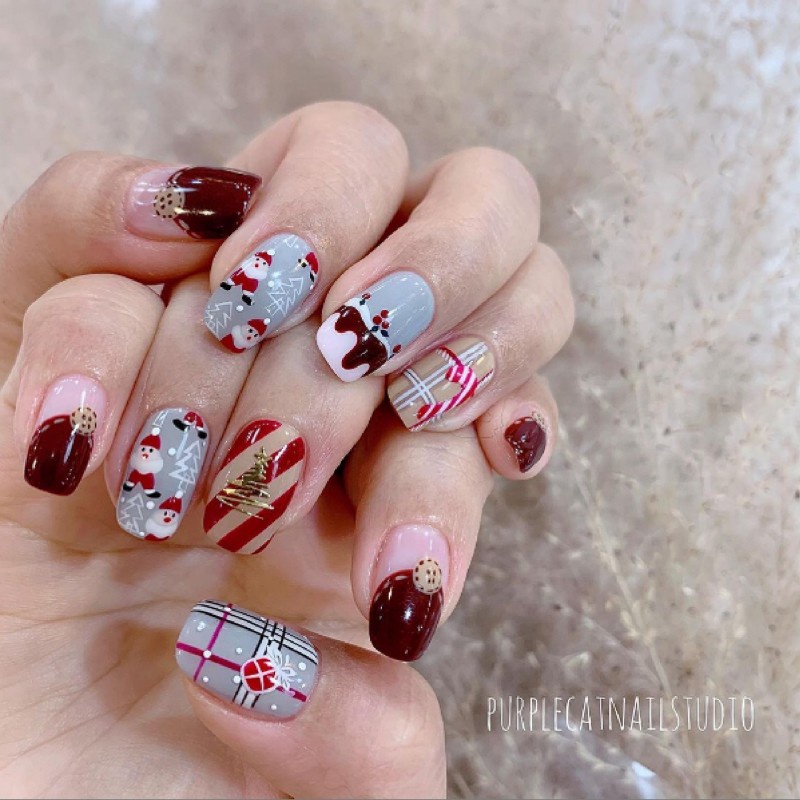 1 Lembar Stiker Kuku Motif Natal Warna-Warni Untuk Manicure