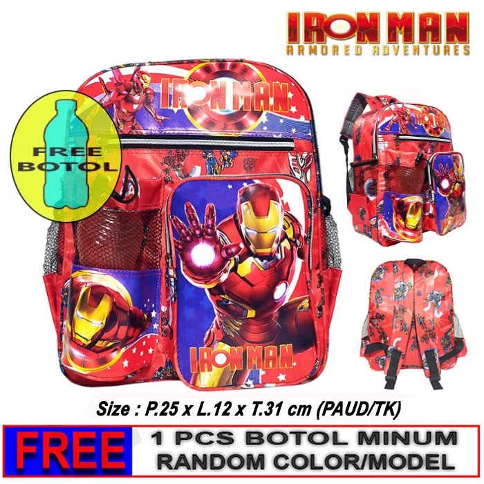 Tas Ransel Mini FREE BOTOL!! anak Sekolah PAUD/TK karakter SPIDERMAN-ULTRAMAN-CAPT.AMERICA -BATMAN