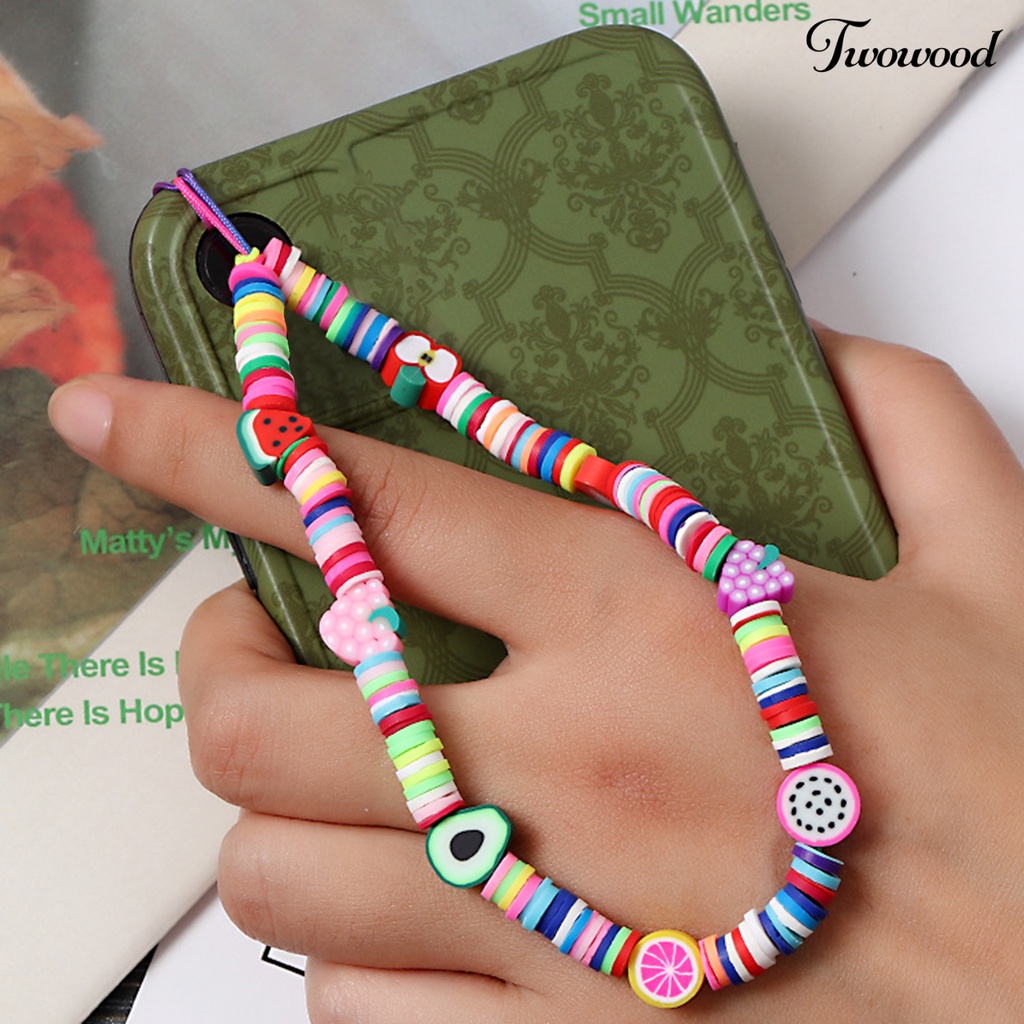 Twowood Strap Pergelangan Tangan Motif Buah Bahan Polymer Clay Untuk Aksesoris Handphone