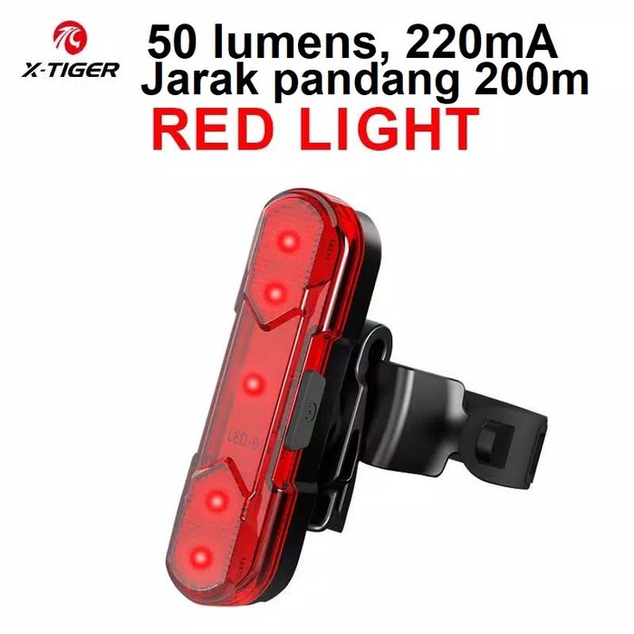 XTIGER LAMPU BELAKANG SEPEDA COB 50 lumens 220mA rechargerable LED - Merah