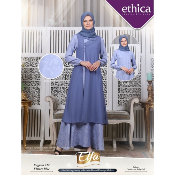 Gamis Muslim Ethica Kagumi 222 Flower Blue Baju Muslim Lebaran 2022