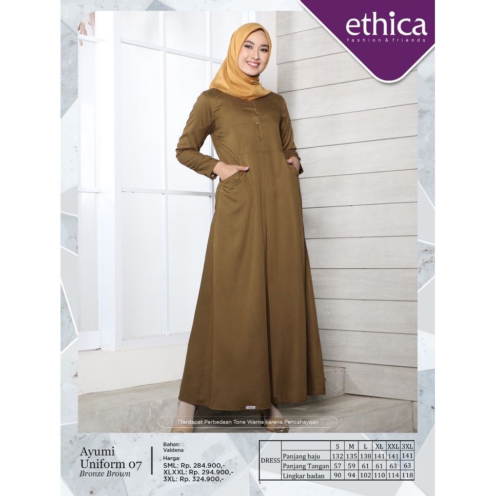 AYUMI UNIFORM 07 BRONZE BROWN AYUMI UNIFORM 07 MUSTARD GOLD GAMIS PNS/GURU/LONGDRESS RESMI ETHICA BA