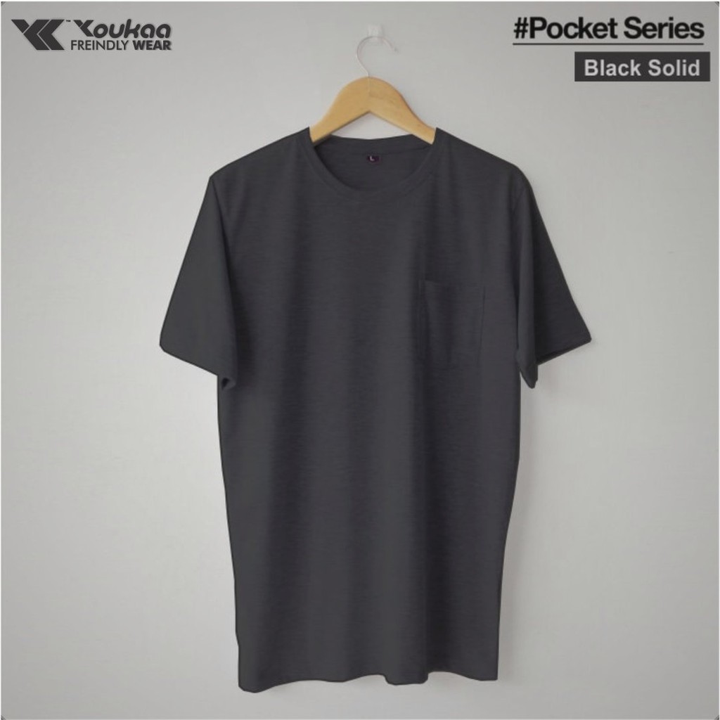 Youkaa T-Shirt Pocket Black Cotton Combed 30 s Premium