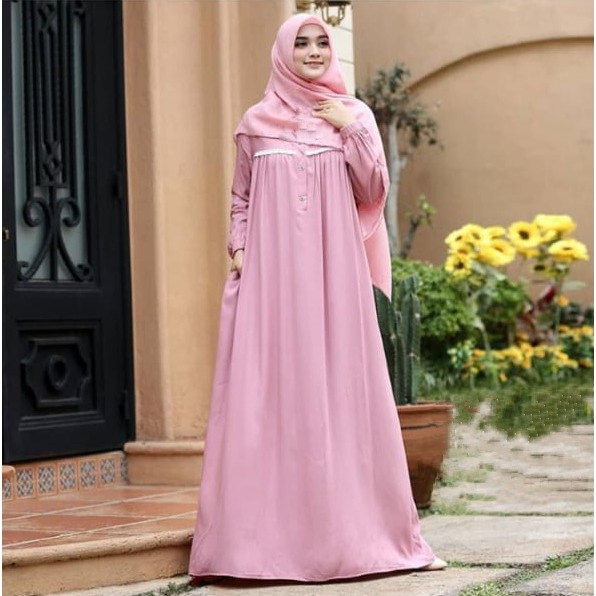 Baju gamis wanita terbaru 2022/SENJA DRESS/Pakaian muslim termurah bisa COD L|XL-DASTY PINK