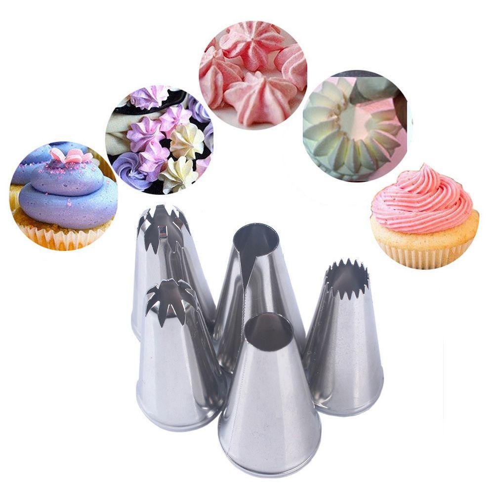 Populer 5PCS /SET Icing Piping Nozzle Bakery Pastry Tips Stainless Steel Cupcake Baking Mold