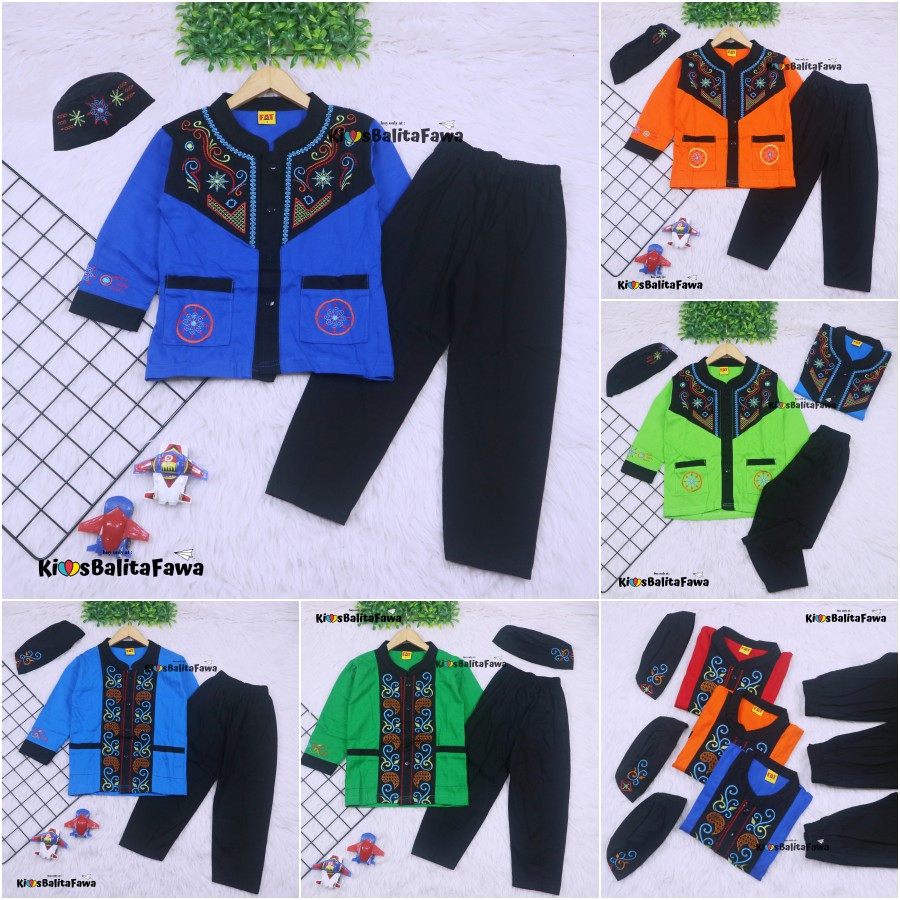 Baju Koko Kurta uk 1-8 Tahun / Setelan PREMIUM BORDIR Muslim Anak Laki Laki Polos Turki Bayi Balita