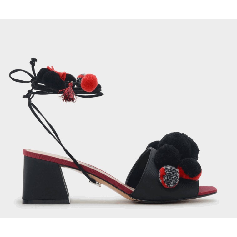LACE UP POM POM MULES Sandal heels Charles and Keith Disney Original