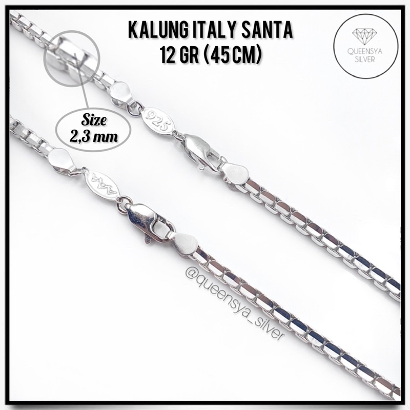 Kalung Perak Kalung Perak Wanita Perak Asli 925 JUMBO Lapis Emas Putih Model ITALY SANTA || Queensya Silver