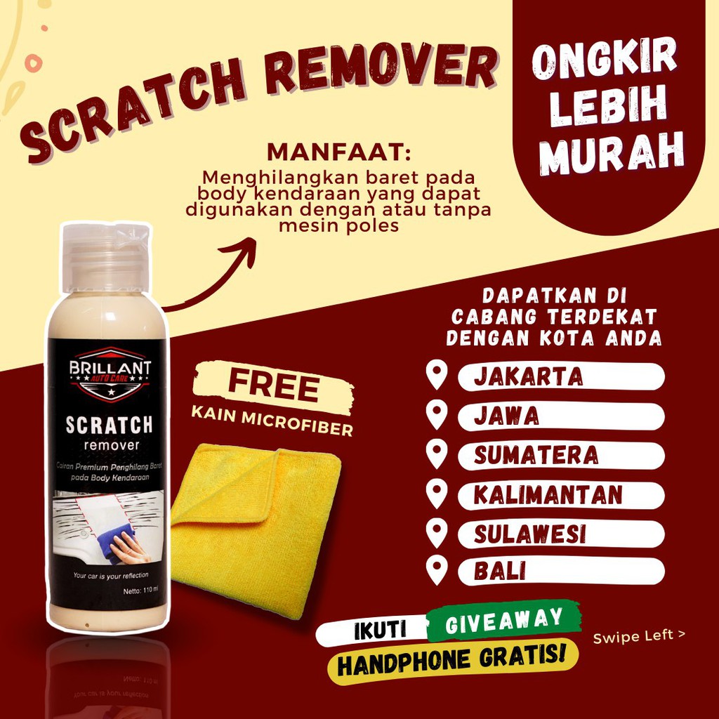 Scratch Remover | Penghilang Baret Body |free Lap Microfiber 40cmx40cm