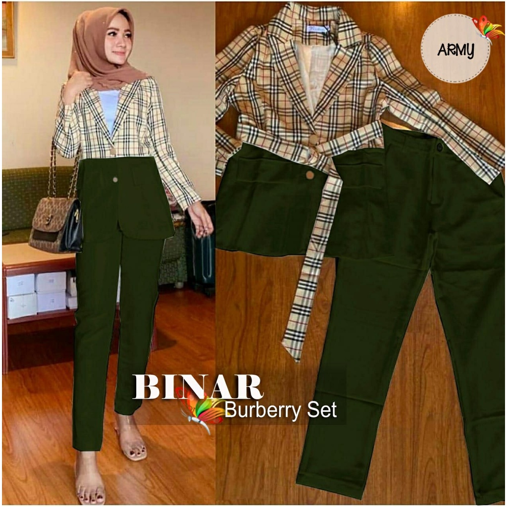 A-SET BINAR BURBERRY/SETELAN KEMEJA DAN CELANA PANJANG WANITA/BAHAN KATUN BURBERRY