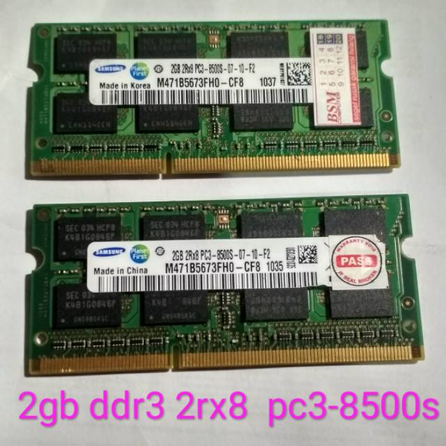 Ram Laptop Samsung 2gb 2Rx8 ddr3 pc3-8500s-07-10-f2 1066mhz 1067mhz pc8500 utk asus acer toshiba del