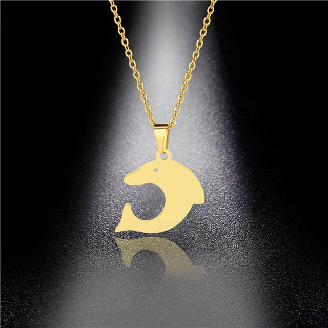 Perhiasan 304 stainless steel kalung wanita glossy 18K emas dolphin liontin kalung