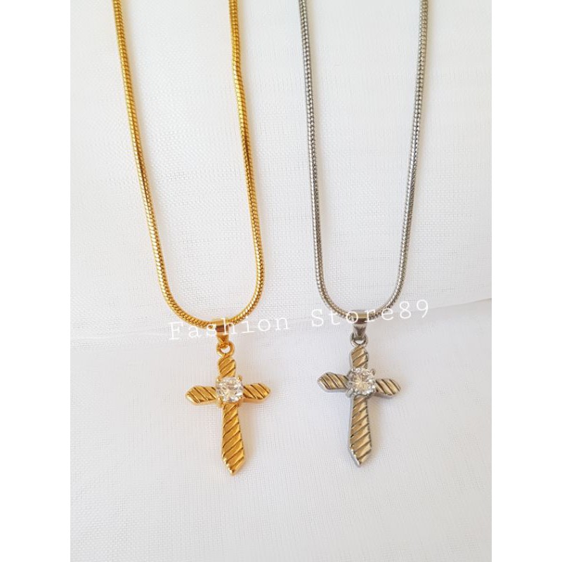 kalung salib titanium gold white permata antikarat selamanya SNP01