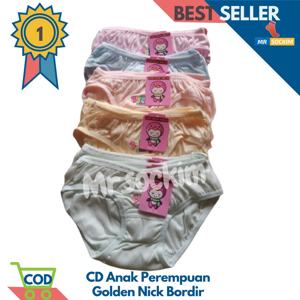 Golden Nick - 5 Pcs Celana dalam anak perempuan katun polos (usia 3-9 Tahun)