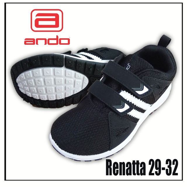 SALE Cuci Gudang Ando Renata 29-32 Hitam Putih Velcro / Sepatu Sekolah Anak Perempuan TK Paud SD