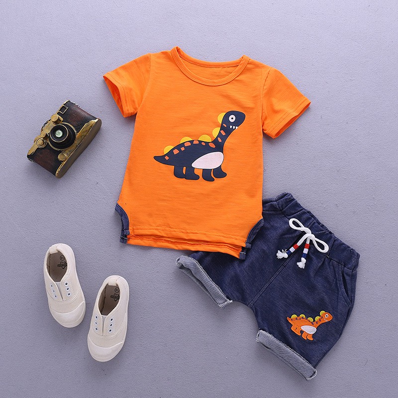 Setelan (0-3 Tahun) Baju Bayi Import SetB0120 Pakaian Anak Laki-laki Kaos Rumah Bayi Celana Dinosaur