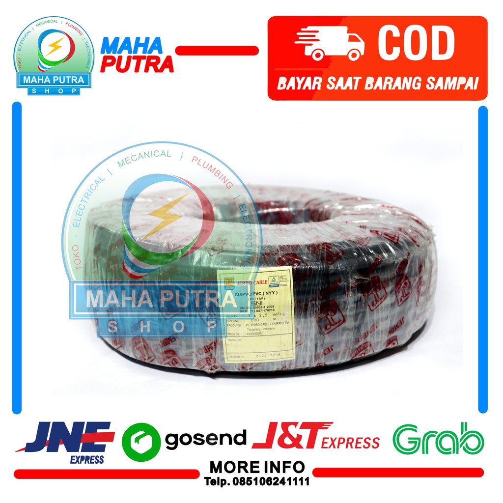 KABEL WARNA HITAM NYY UKURAN 3X2.5MM MERK JEMBO ROLL PANJANG 100 METER BEST SELLER. KABEL LISTRIK BE