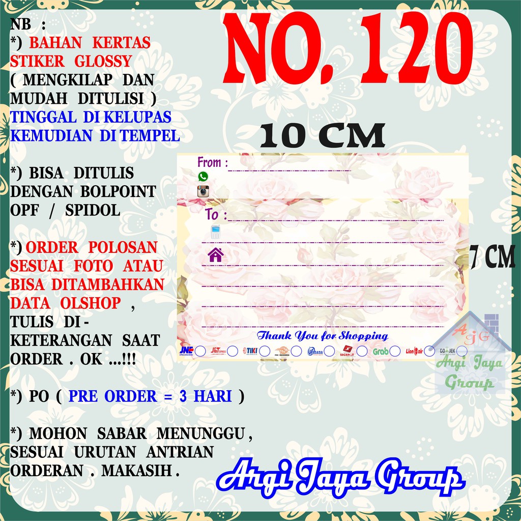 

Stiker Pengiriman - Sticker Alamat Olshop Murah Nomer 120 - 10x7 cm - Glossy