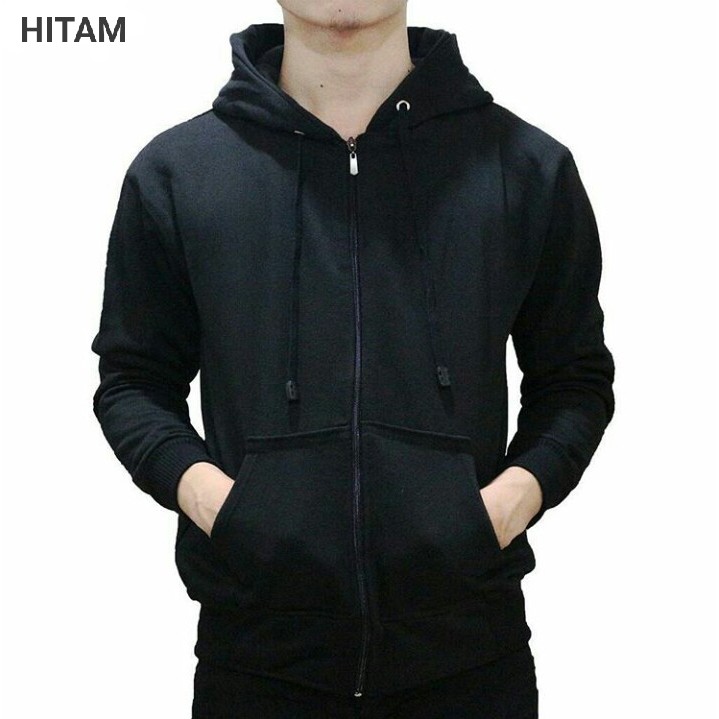 JAKET HOODIE ZIPPER POLOS HITAM PRIA WANITA