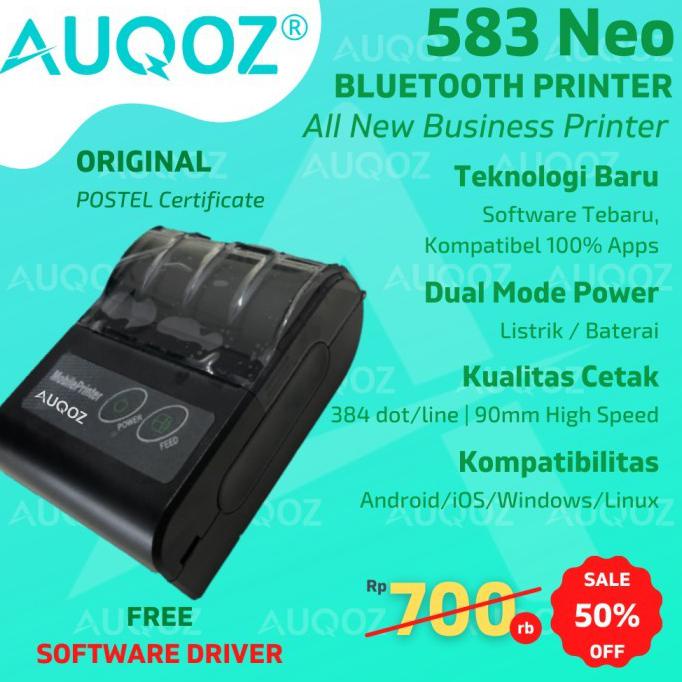 Auqoz 583 Neo Bluetooth Thermal Printer Kasir + 10 Kertas Termal Roll